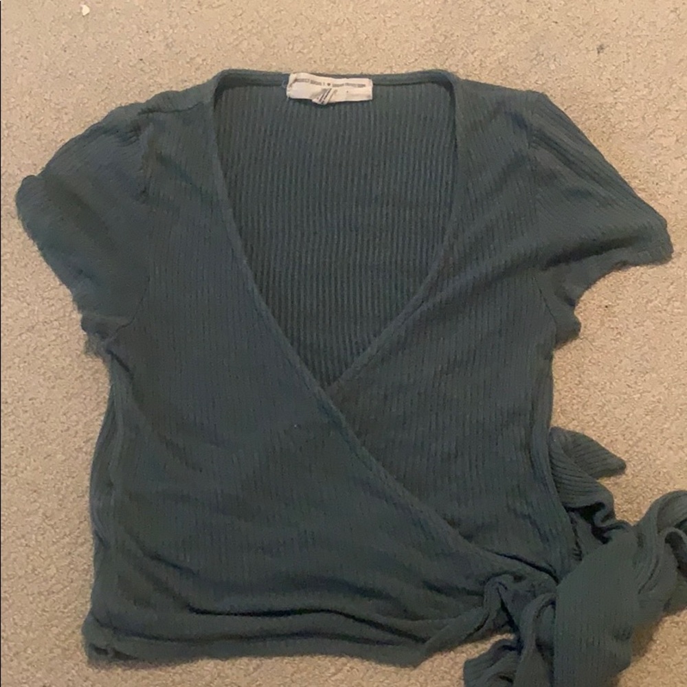 Urban outfitters crop ribbed surplice top tee